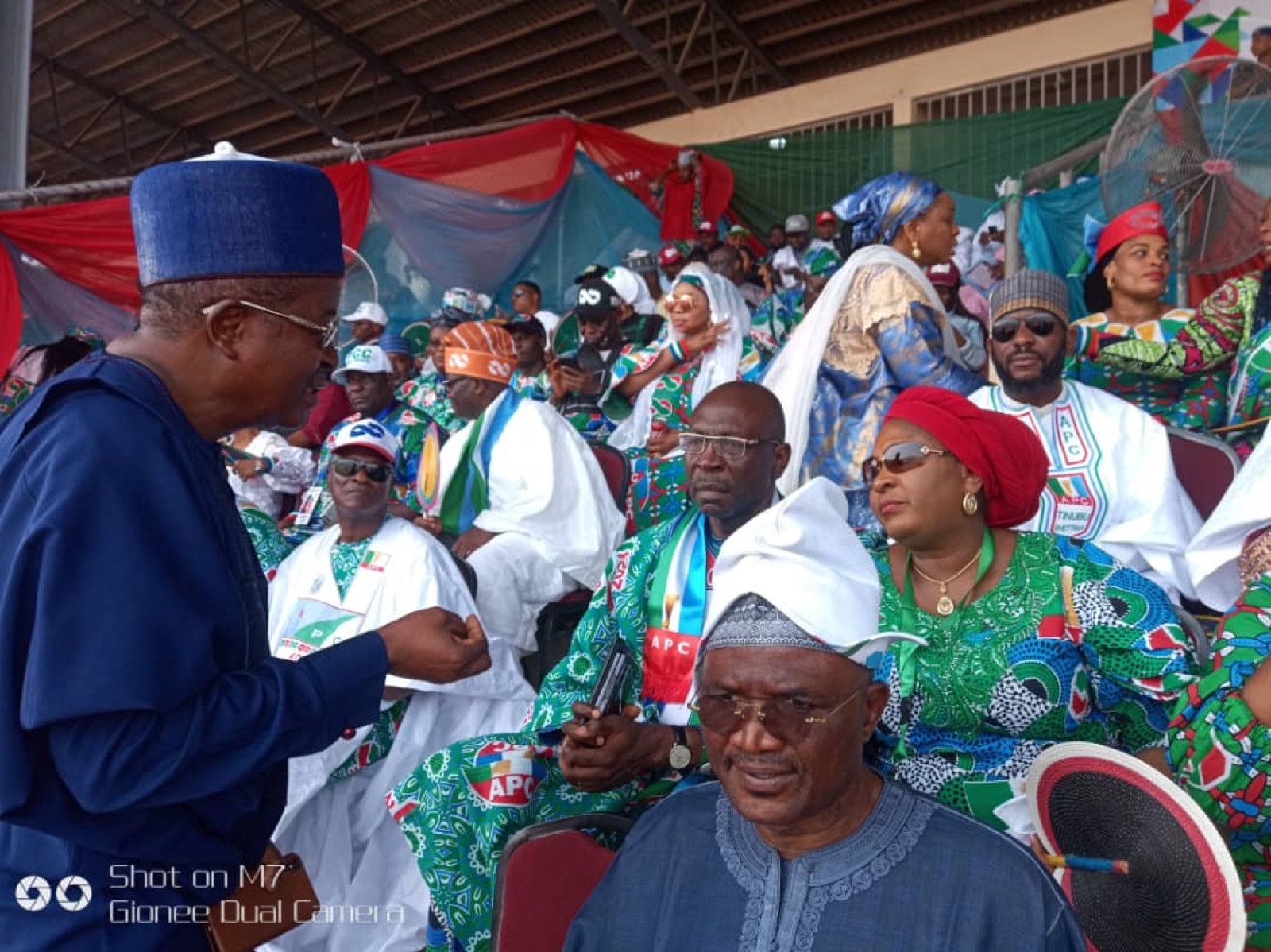 Senator Ocheja speaking with party faithful at a 2023 APC presidential campaign rally